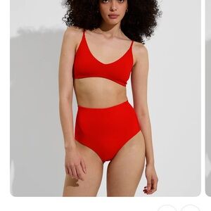 Left On Friday Sunday top + high top bottom Red Bikini Set NWT
